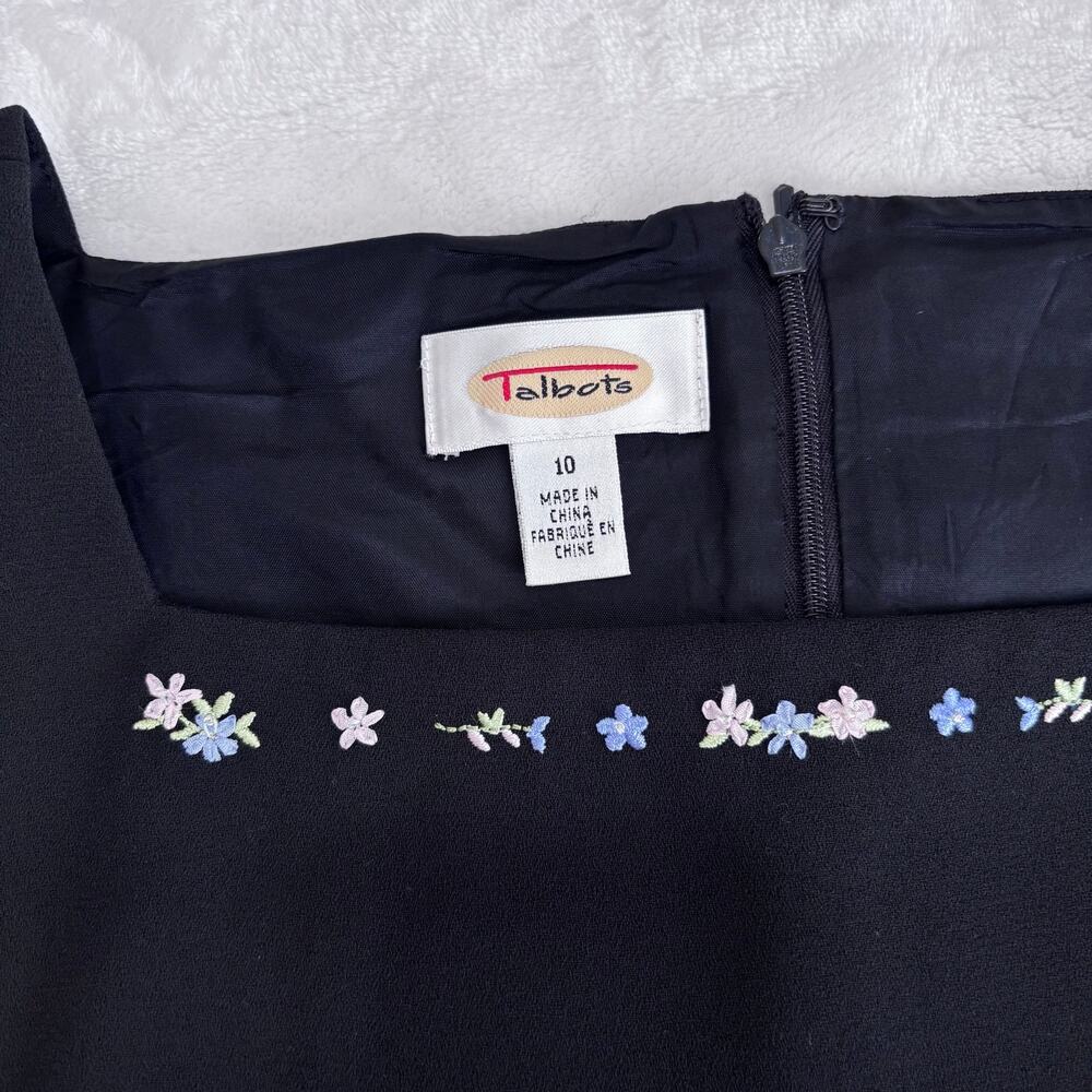 Talbots Black Floral Embroidered Dress | Sleeveless Classic Midi Size 10